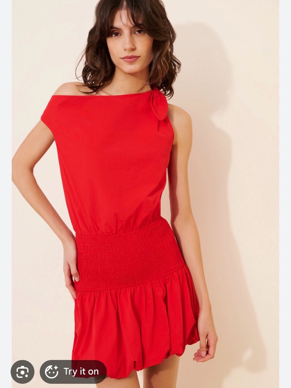NWT Lisa Says Gah Red One-Shoulder Knot Smocked Mini Dress